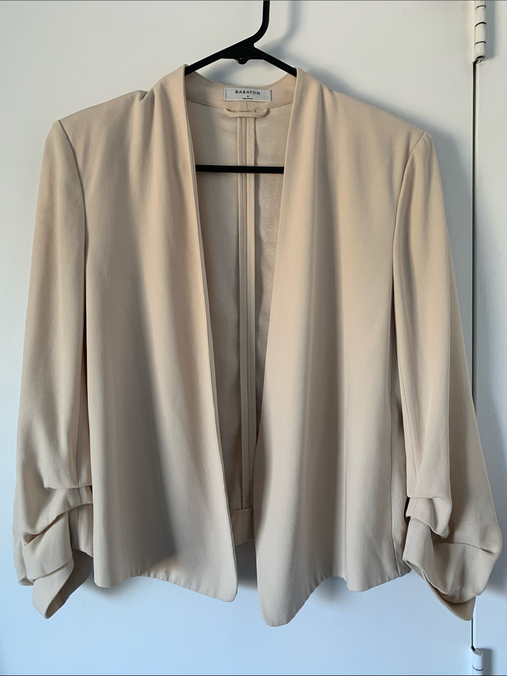 Babaton Light Beige Open Front Draped Blazer